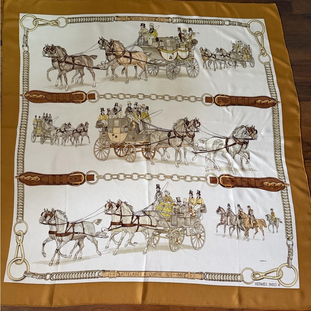 Hermès Attelages A Quatre Silk Scarf.
